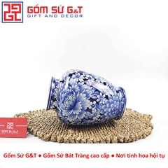 Lọ hoa dáng phích men lam vẽ ngàn hoa H25