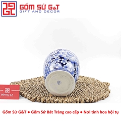 Lọ hoa dáng phích men lam vẽ ngàn hoa H25