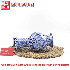 Lọ hoa dáng tỏi chân cao men lam vẽ ngàn hoa H30