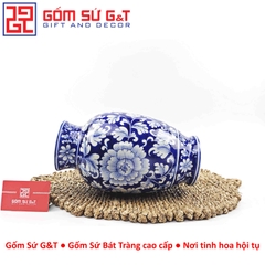 Lọ hoa dáng phích cổ cao men lam vẽ hoa dây H28