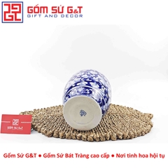 Lọ hoa dáng phích cổ cao men lam vẽ hoa dây H28
