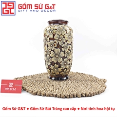 Lọ hoa dáng phích nâu  khắc ngàn hoa H25