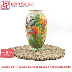 Lọ hoa dáng chân đèn khắc hoa thiên điểu H32