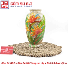 Lọ hoa dáng chân đèn khắc hoa thiên điểu H32