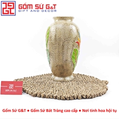 Lọ hoa dáng chân đèn khắc hoa thiên điểu H32
