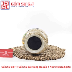 Lọ hoa dáng chân đèn khắc hoa thiên điểu H32