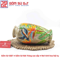 Lọ hoa dáng chân đèn khắc hoa thiên điểu H32