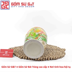 Lọ hoa dáng chân đèn khắc hoa thiên điểu H32