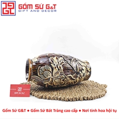 Lọ hoa dáng phích nâu khắc sen H32