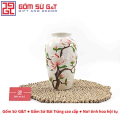 Lọ hoa dáng phích khắc hoa mộc lan hồng H27