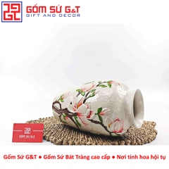 Lọ hoa dáng phích khắc hoa mộc lan hồng H27
