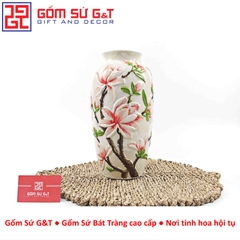 Lọ hoa dáng chân đèn khắc hoa mộc lan hồng H30