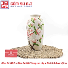 Lọ hoa dáng chân đèn khắc hoa mộc lan hồng H30