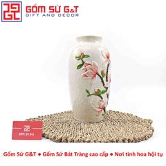 Lọ hoa dáng chân đèn khắc hoa mộc lan hồng H30