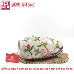 Lọ hoa dáng chân đèn khắc hoa mộc lan hồng H30