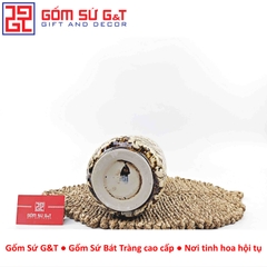 Lọ hoa dáng đu đủ nâu khắc hoa phù dung H27