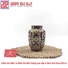 Lọ hoa dáng vò nâu khắc  H22
