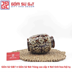 Lọ hoa dáng vò nâu khắc  H22