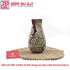 Lọ hoa dáng phích vuông khắc lá chuối H30