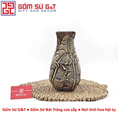 Lọ hoa dáng phích vuông khắc lá chuối H30