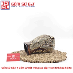 Lọ hoa dáng phích vuông khắc lá chuối H30