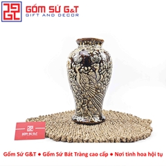 Lọ hoa dáng mai bình nâu khắc công đào H30