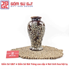 Lọ hoa dáng mai bình nâu khắc công đào H30
