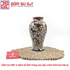 Lọ hoa dáng mai bình nâu khắc công đào H30