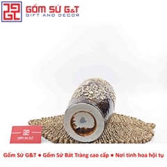 Lọ hoa dáng phích nâu khắc chim đào H30