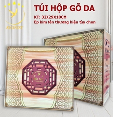 Bộ Hộp Quà Gỗ Da Xanh - Khay Hoa Mai