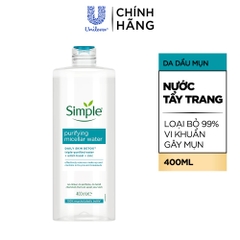 Nước Tẩy Trang Simple Cho Da Dầu Mụn Purifying Micellar Water 400ml