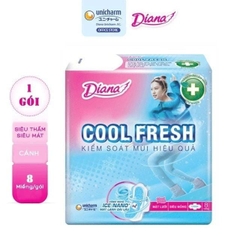 Băng Vệ Sinh Diana Siêu Thấm Cool Fresh Có Cánh - Mặt Lưới 8 Miếng - (Xanh Dương) - (Che tên sản phẩm khi giao hàng)