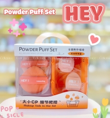 H-9067 - Hộp Set 4 Bông Phấn HEY Kèm Giỏ Đựng Xinh Xắn (Cam)