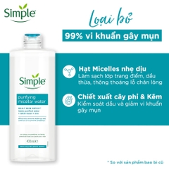 Nước Tẩy Trang Simple Cho Da Dầu Mụn Purifying Micellar Water 400ml