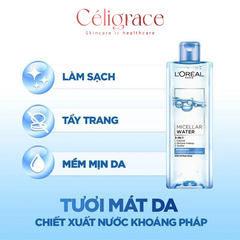 Nước Tẩy Trang L'OREAL Tươi Mát Cho Da Dầu, Hỗn Hợp Micellar Water 3-in-1 Refreshing Even For Sensitive Skin (Nắp Xanh Nhạt)