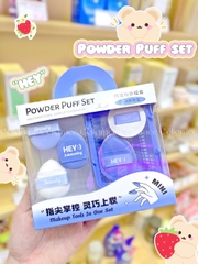 H-9049 - Hộp Set 5 Bông Phấn Mini Xỏ Ngón HEY Kèm Giỏ Đựng Xinh Xắn