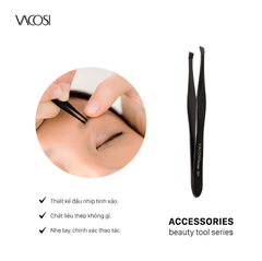 T02 - Nhíp Đầu Xéo VACOSI Slanted Tweezers (Màu Đen)