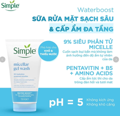 Sữa Rửa Mặt Simple Sạch Sâu Và Cấp Ẩm Da Micellar Gel Wash Water Boost 150ml