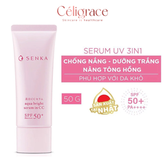 Chống Nắng Serum Senka 3 In 1 Dưỡng Sáng Da Nâng Tông Aqua Bright Serum In CC SPF 50+ PA++++ 40g