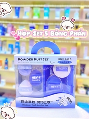 H-9049 - Hộp Set 5 Bông Phấn Mini Xỏ Ngón HEY Kèm Giỏ Đựng Xinh Xắn