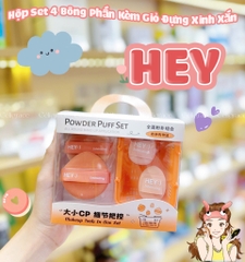 H-9067 - Hộp Set 4 Bông Phấn HEY Kèm Giỏ Đựng Xinh Xắn (Cam)