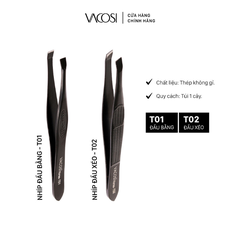 T02 - Nhíp Đầu Xéo VACOSI Slanted Tweezers (Màu Đen)