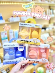 H-9034 - Hộp Set 3 Bông Phấn Khô Và Ướt HEY Kèm Giỏ Đựng Xinh Xắn