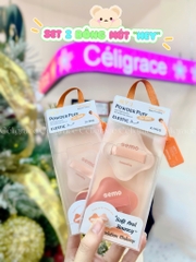H-9012 - Set 2 Bông Mút Khô Và Ướt Dày HEY Bo Tròn 4 Góc Powder Puff 19g