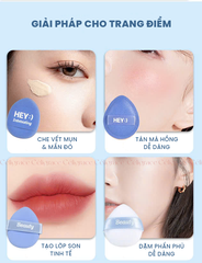 H-9049 - Hộp Set 5 Bông Phấn Mini Xỏ Ngón HEY Kèm Giỏ Đựng Xinh Xắn