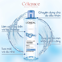 Nước Tẩy Trang L'OREAL Tươi Mát Cho Da Dầu, Hỗn Hợp Micellar Water 3-in-1 Refreshing Even For Sensitive Skin (Nắp Xanh Nhạt)