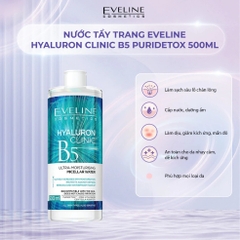 Nước Tẩy Trang Eveline Cấp Ẩm Hyaluron Clinic B5 Ultra-Moisturising Micellar Water 500ml