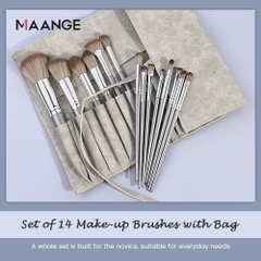 MAANGE - Bộ 14 Cọ Trang Điểm Kèm Bao Da 1414 (Màu Bạc)