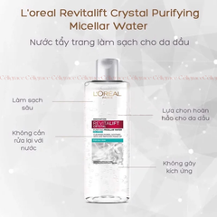 Nước Tẩy Trang L'OREAL Làm Sạch Sâu Cho Da Dầu Revitalift Crystal Purifying Micellar Water (Nắp Xám)
