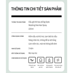 Dầu Gội Đầu Khô Phiên Bản Nâng Cấp Thêm Dầu Keratin & Arginine Kiểm Soát Dầu Spes Washing-Free Hair Spray 220ml